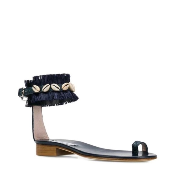 Leandra Medine Blue Leather & Fringe Sandals - Picture 5 of 6